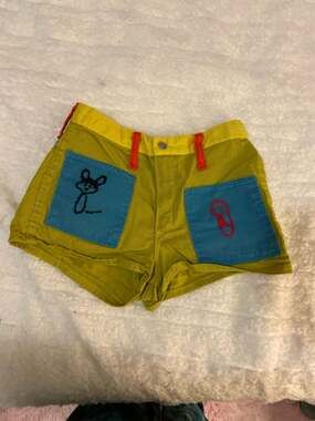 Vintage 1970s Wrangler x Peter Max Psychedelic Hippie Colorblock Denim Shorts